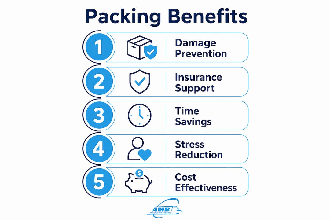 Infographic showing five key benefits of professional packing