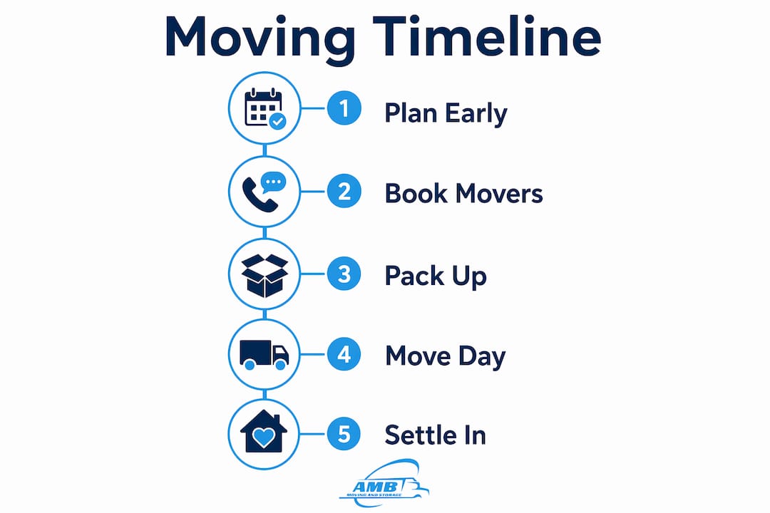 Infographic illustrating moving timeline in steps