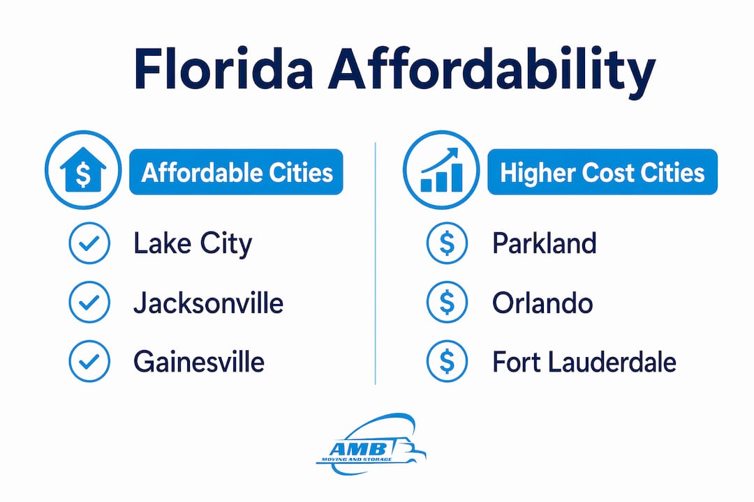 Infographic comparing affordable and higher cost Florida cities