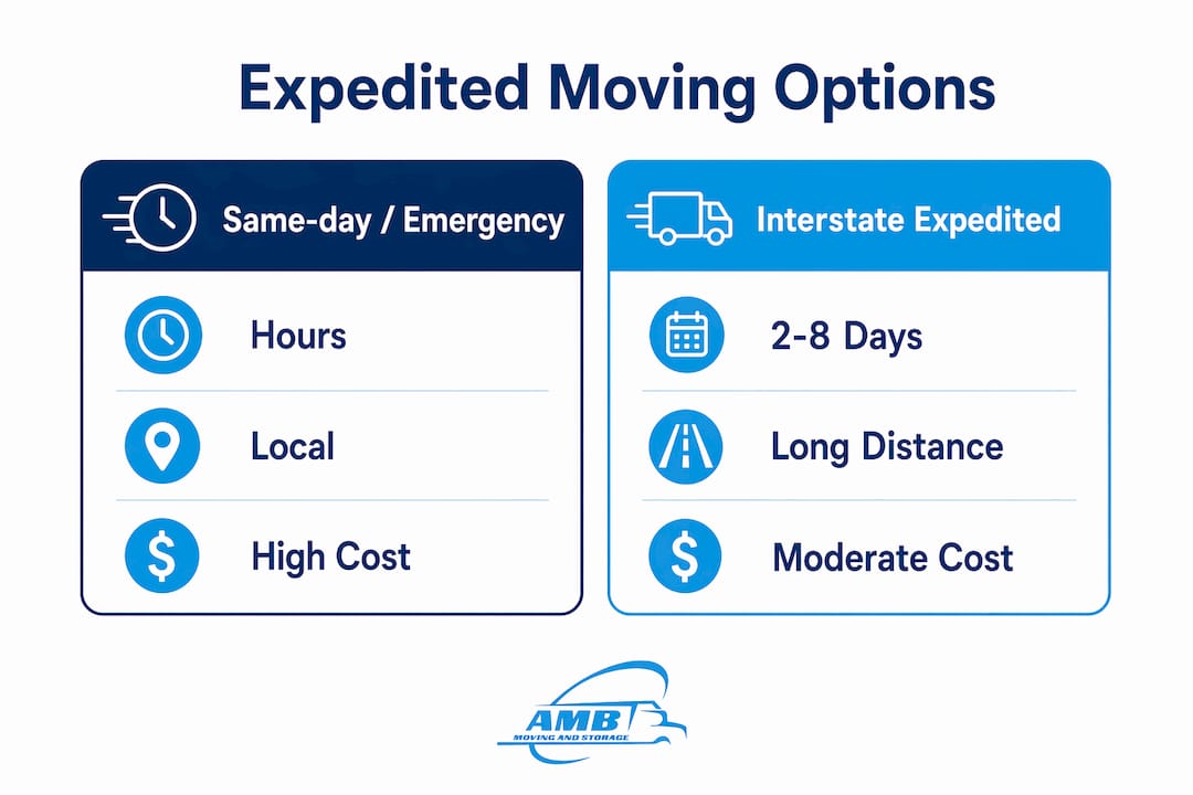 Infographic comparing expedited moving service types
