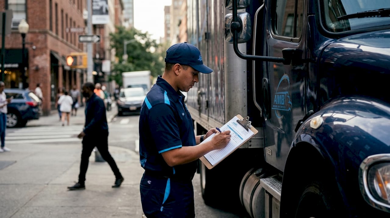 Close-up of moving truck inspection checklist and USDOT number