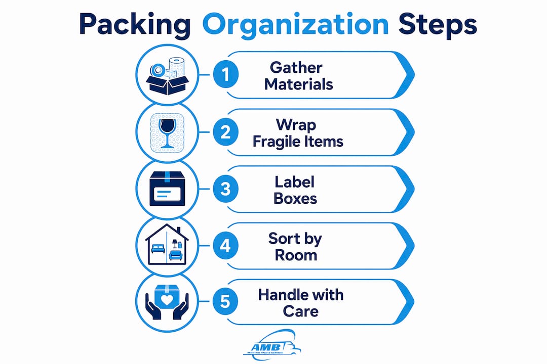 Infographic showing packing organization steps