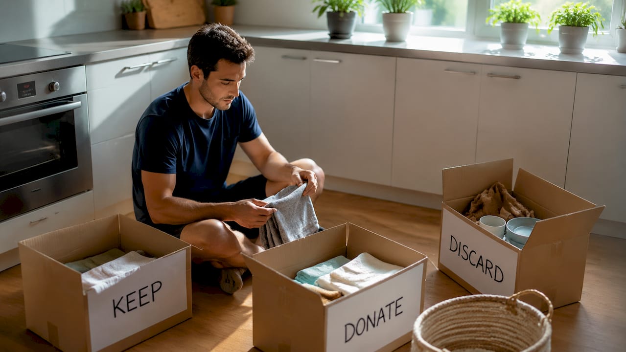 Man sorting items for decluttering