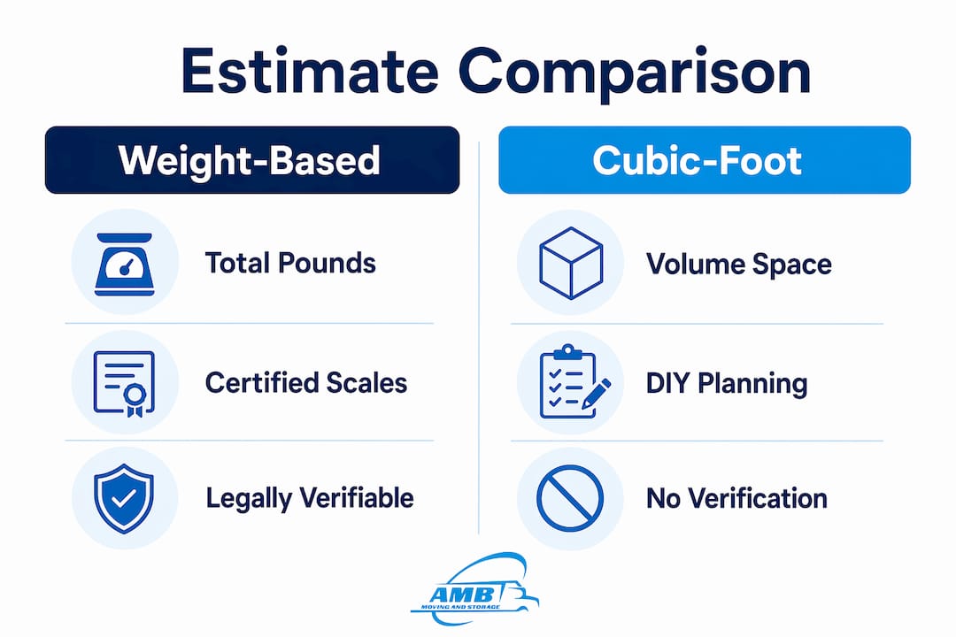 Infographic comparing weight based and cubic foot moving estimates