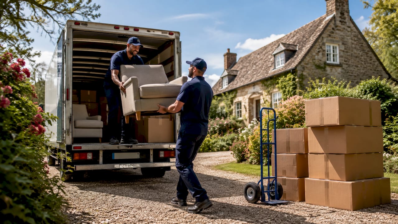 Movers loading truck for long distance relocation