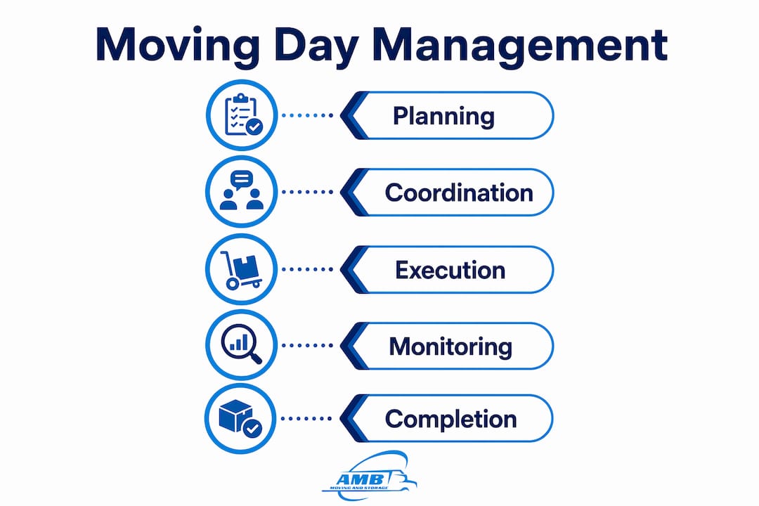 Infographic illustrating steps of moving day management