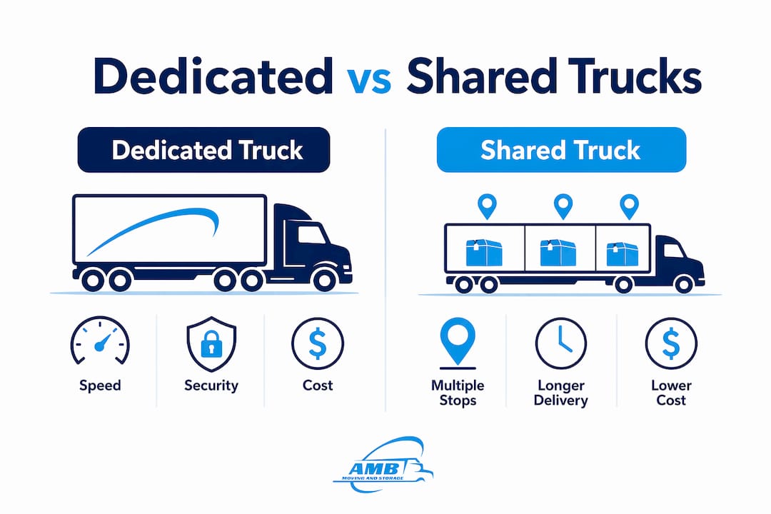 Infographic comparing dedicated and shared moving trucks