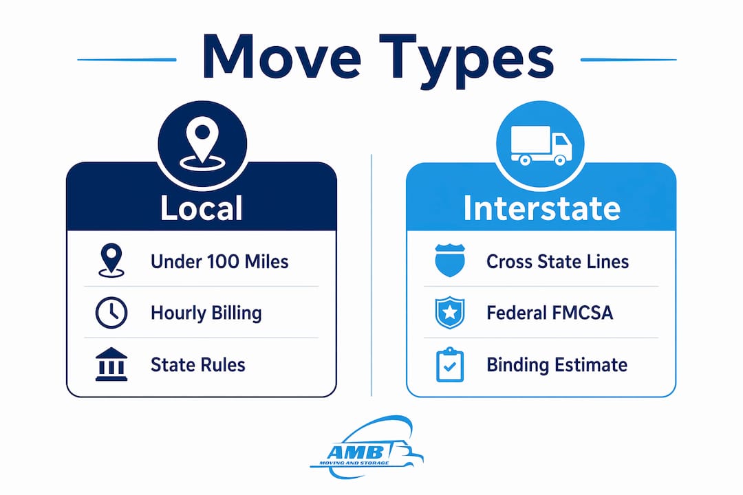 Infographic comparing local and interstate moving types