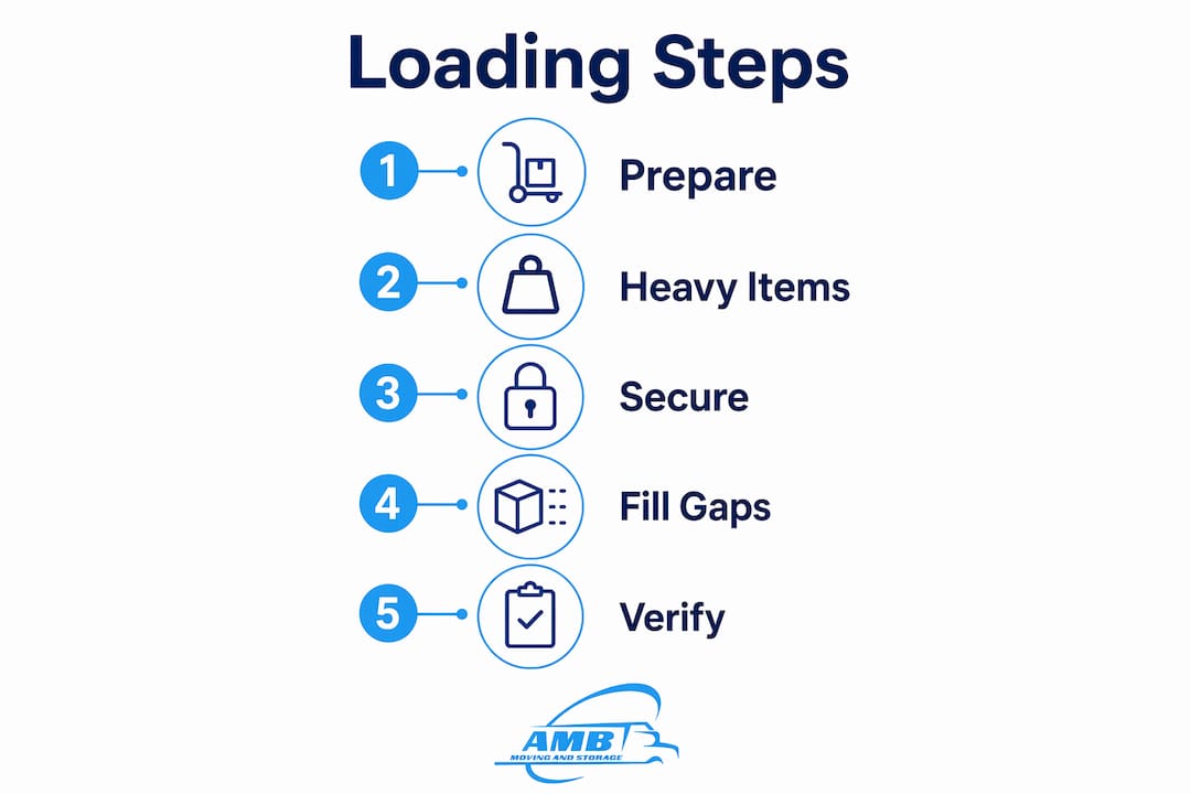 Infographic showing steps to load a moving truck safely