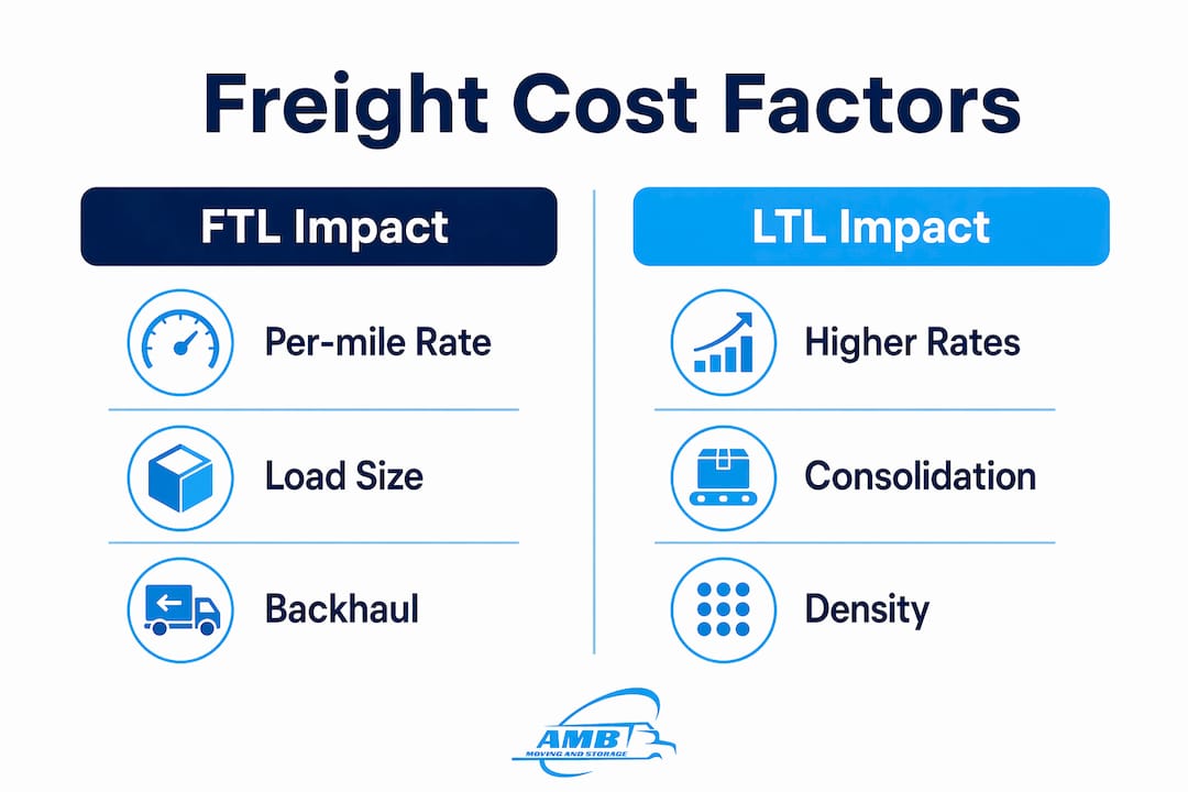 Infographic comparing FTL and LTL freight cost factors