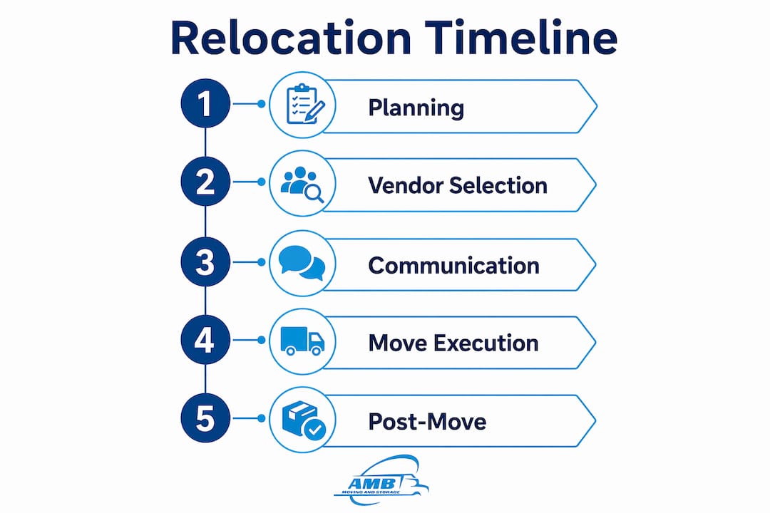 Infographic showing office move timeline stages