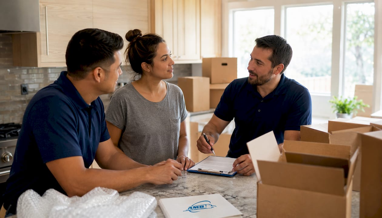 Mover and homeowner pre-pack meeting outdoors