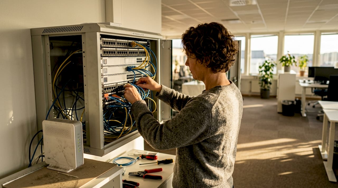 Vår tekniker ser till att wifi-utrustningen fungerar som den ska.