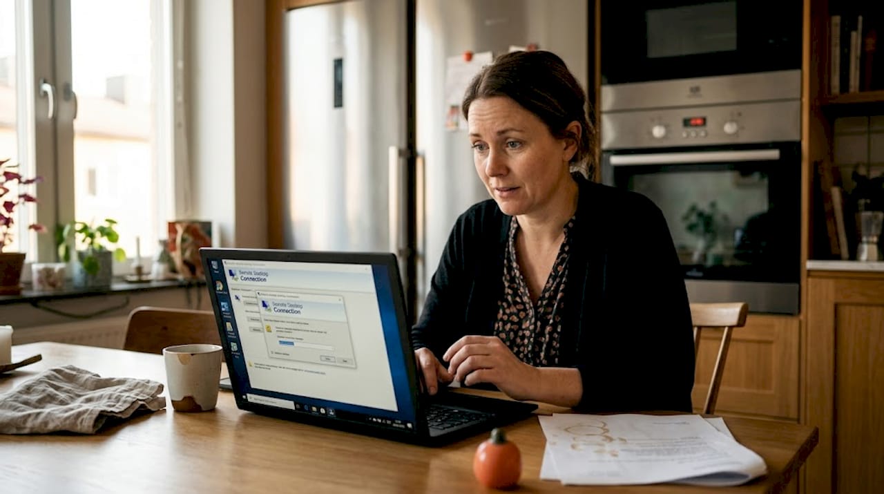 Kvinna får IT-support på distans med fokus på datasäkerhet