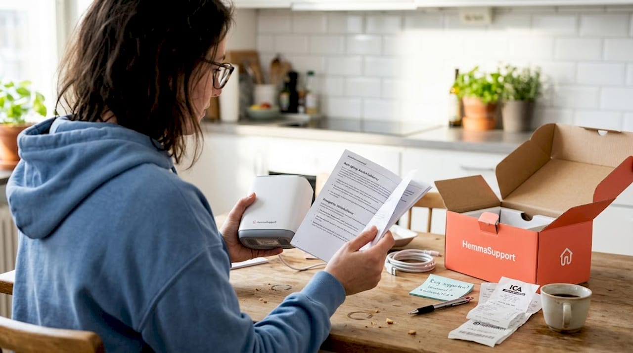 Kvinna fixar med routern i köket