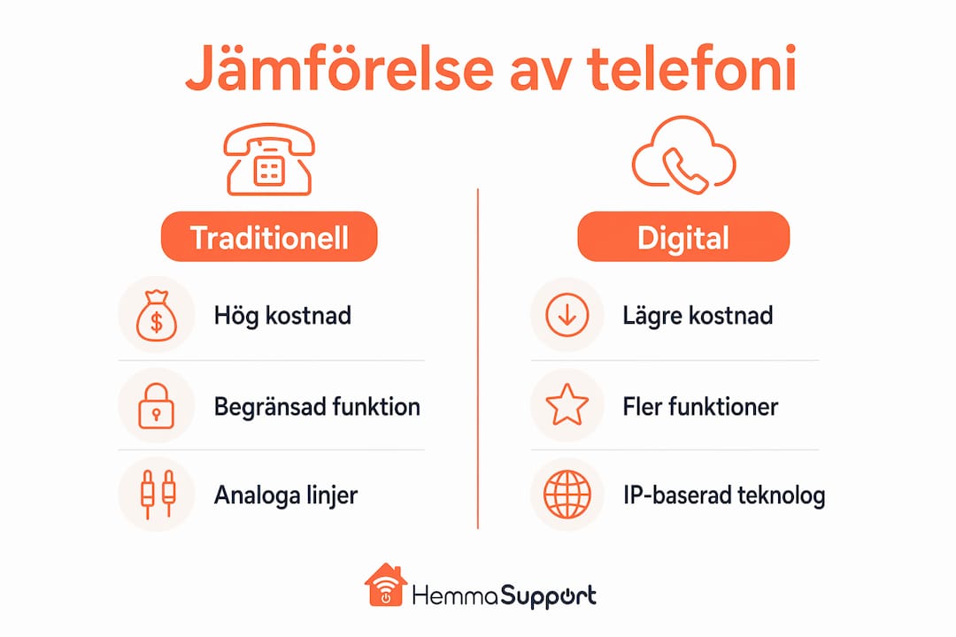 En överskådlig jämförelse mellan traditionell och digital hemtelefoni