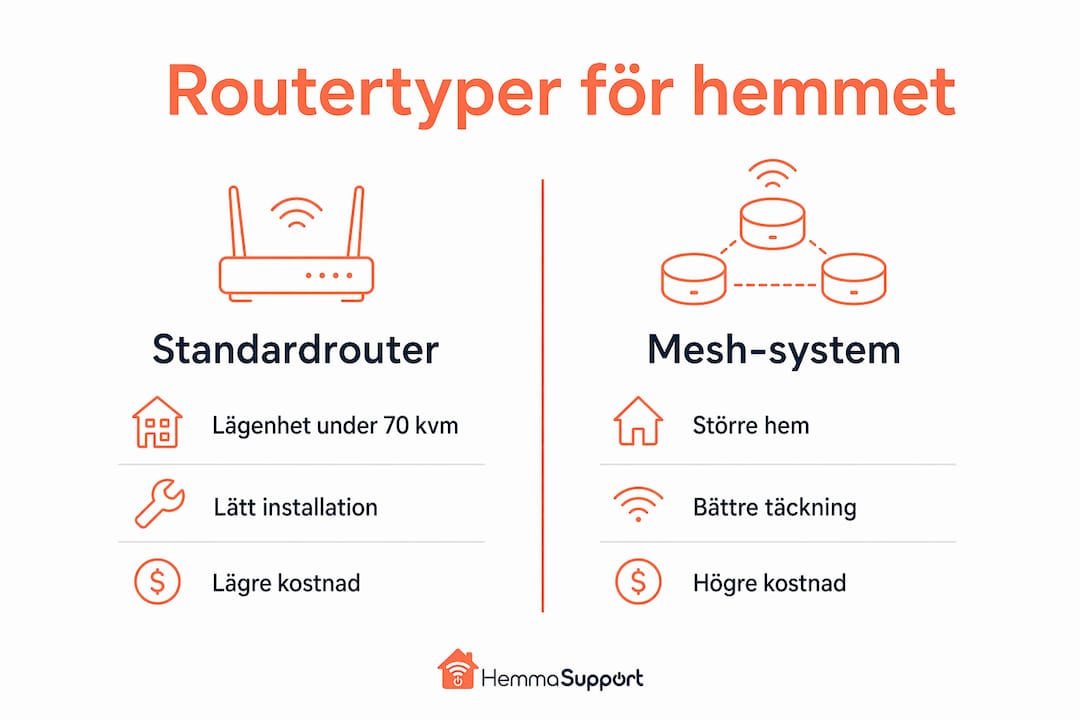Jämförande grafik: vanlig router vs. mesh-nätverk