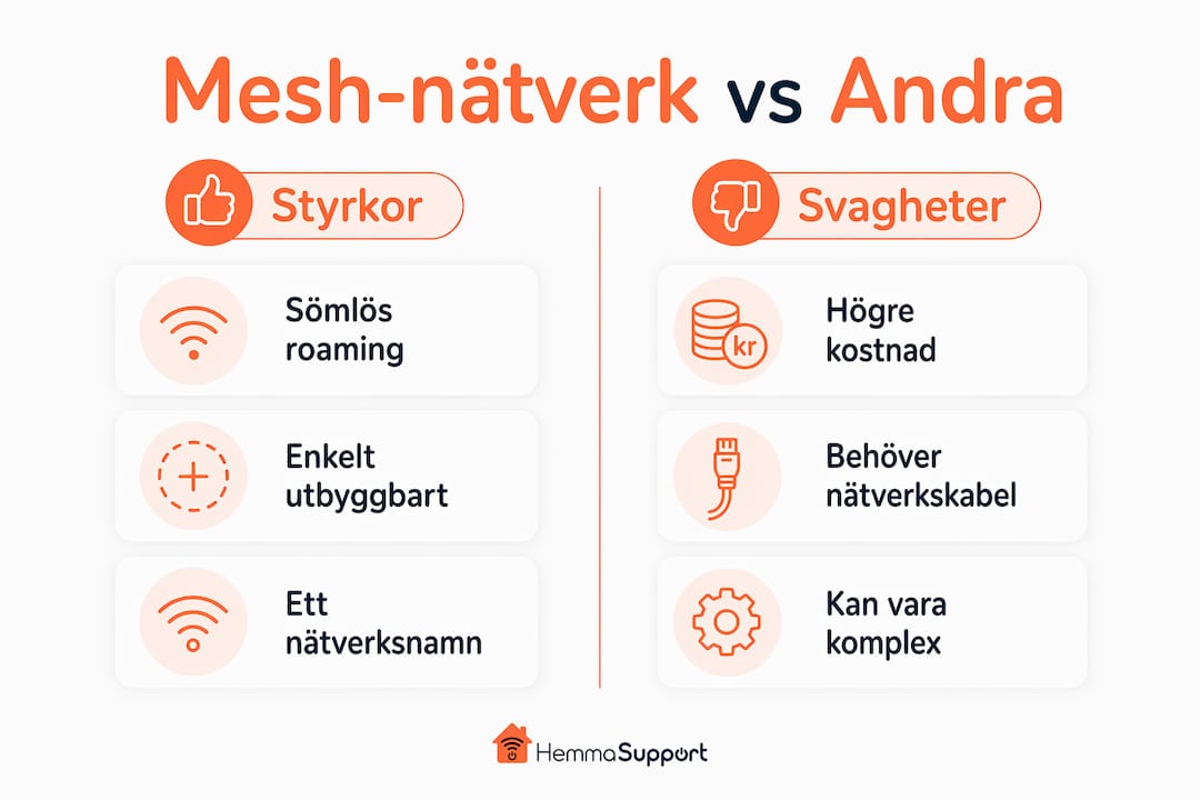 En överskådlig infografik som visar skillnaderna mellan mesh-nätverk och traditionella nätverkslösningar