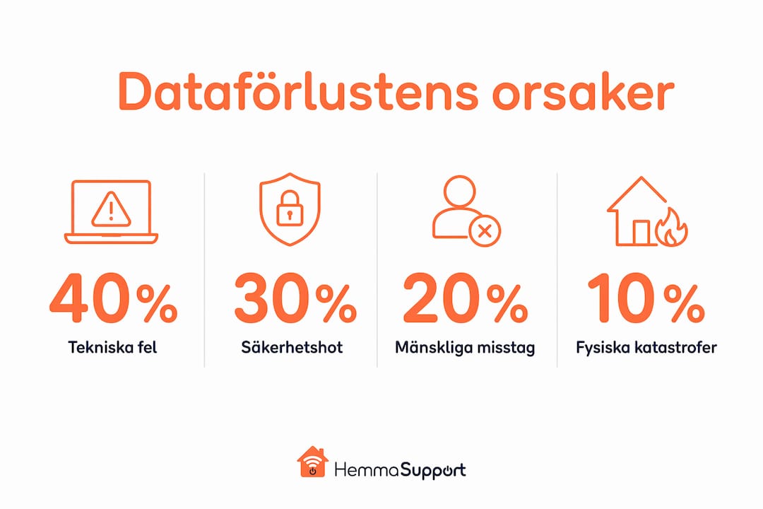 Infografik som visar de vanligaste orsakerna till dataförlust och hur stor andel de står för