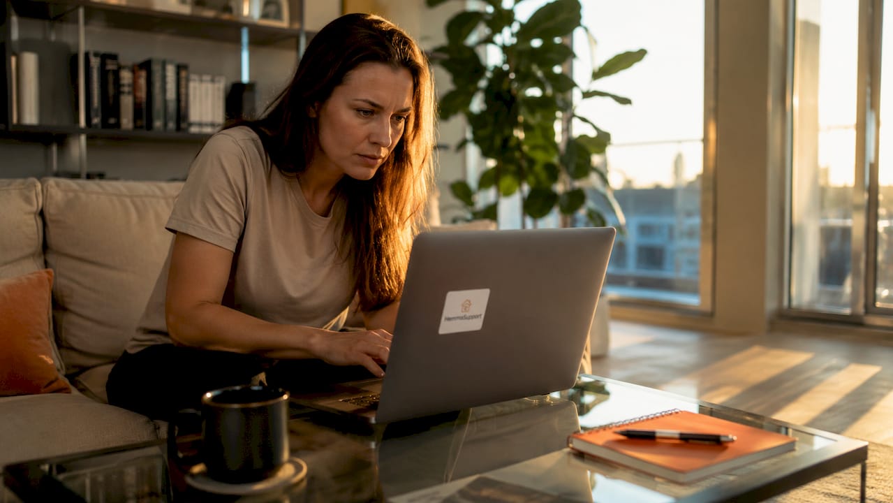 En kvinna sitter vid sitt skrivbord och analyserar data från företagets IT-system.
