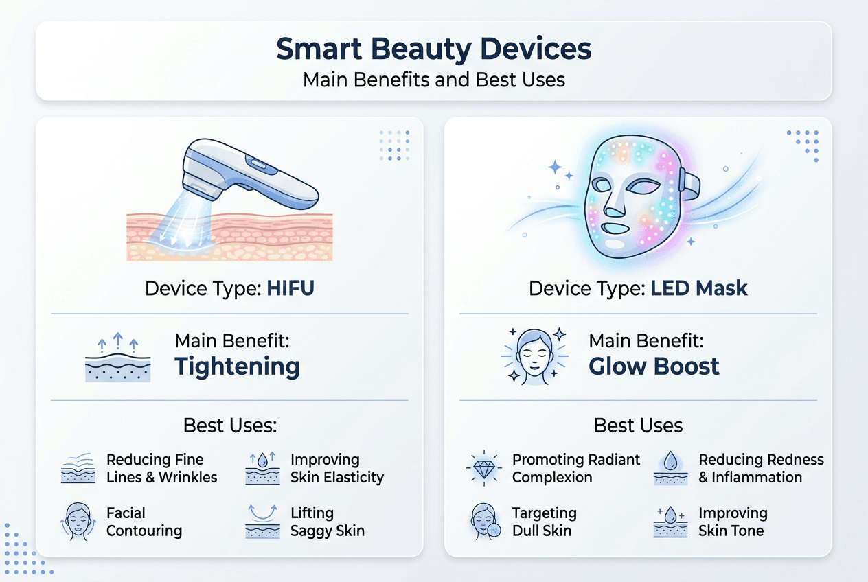 Infographic comparing beauty device types and benefits