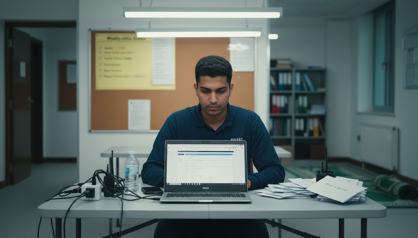 Mosque manager updating announcement system