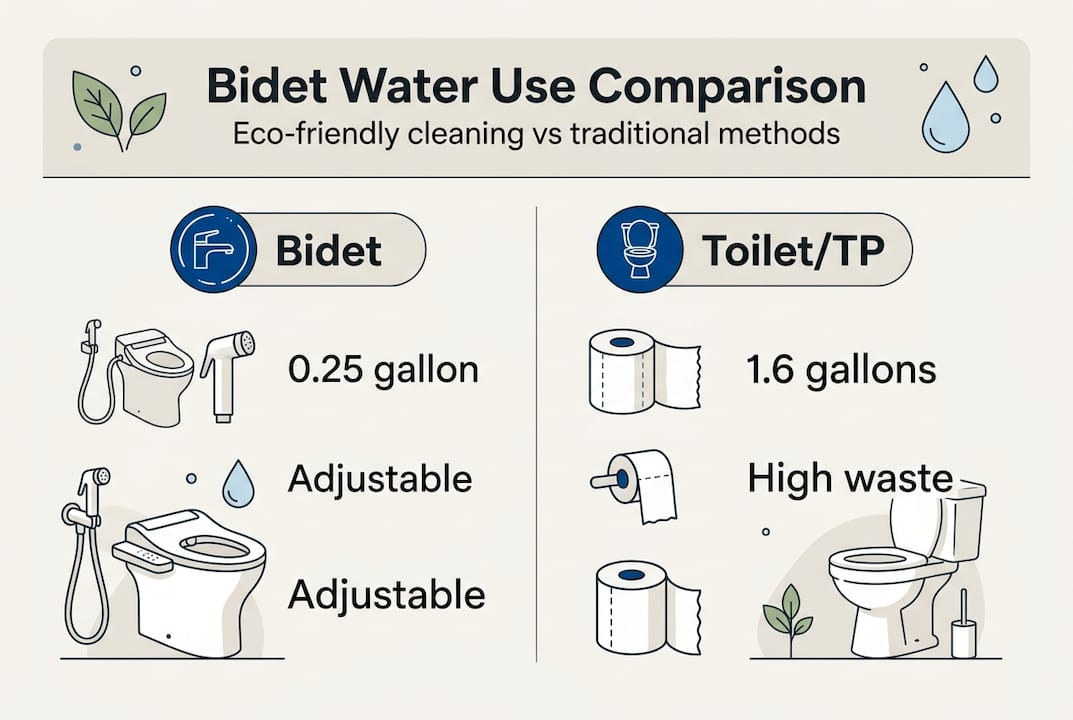 Infographic showing bidet water use versus toilet