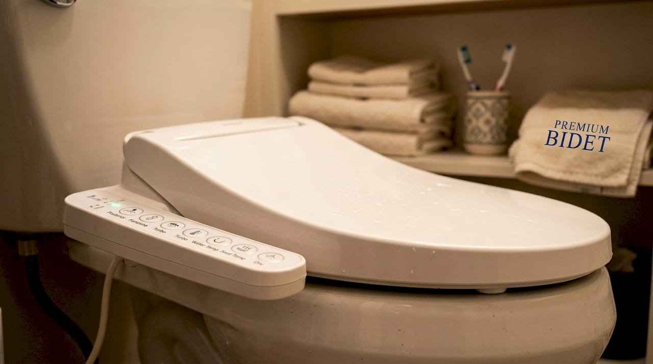 Elongated bidet seat with control panel view