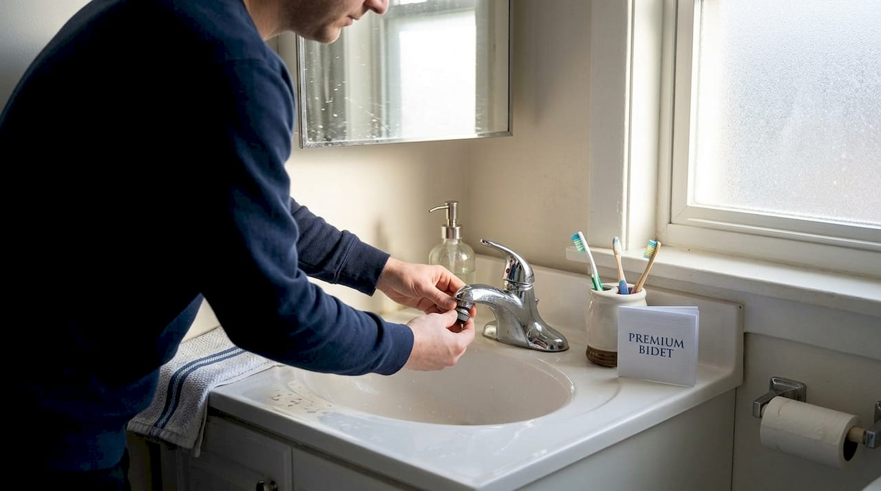 Person upgrading bathroom sink with faucet aerator