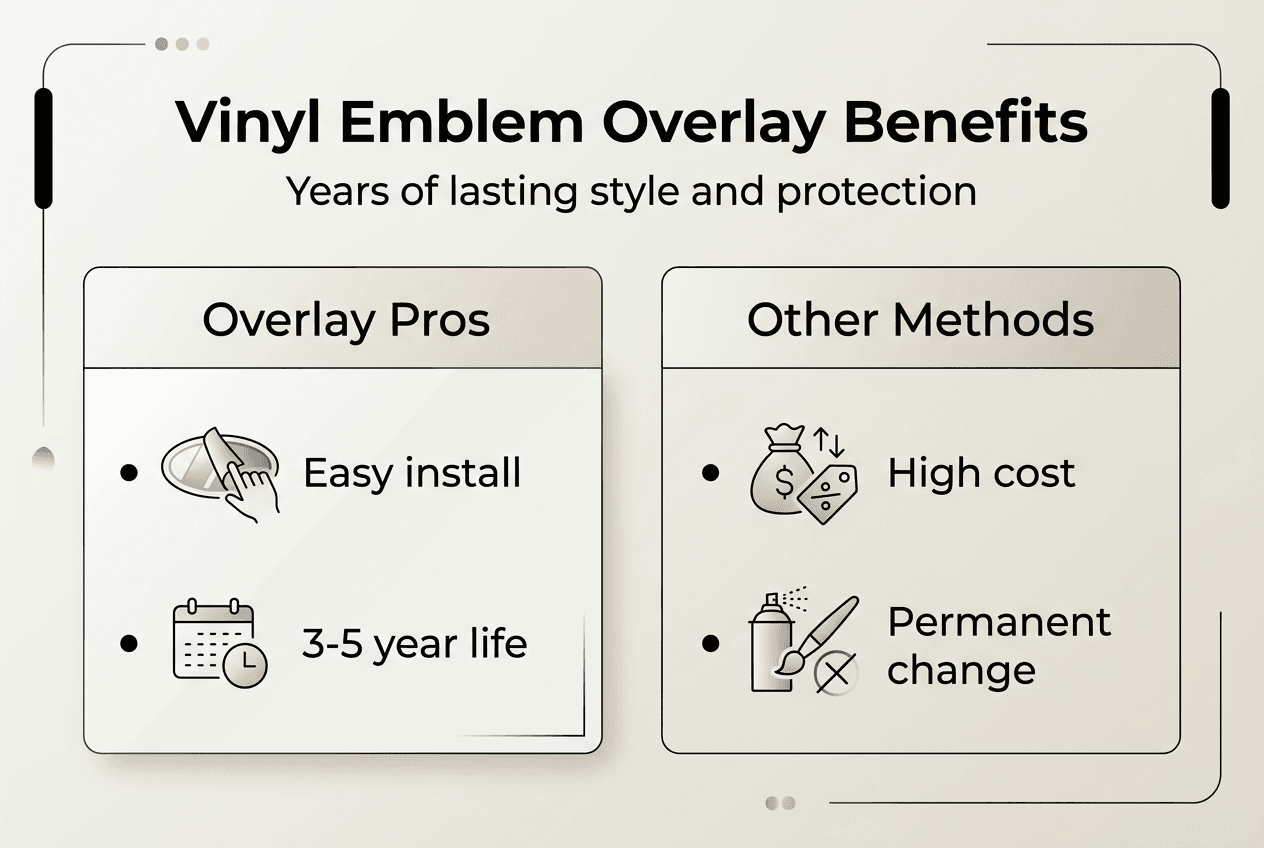 Infographic comparing vinyl overlays vs painting benefits