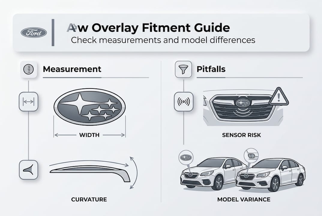 Infographic showing emblem overlay fitment basics