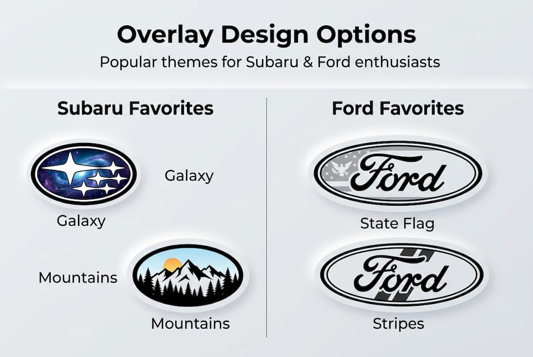 Infographic comparing Subaru and Ford overlay themes