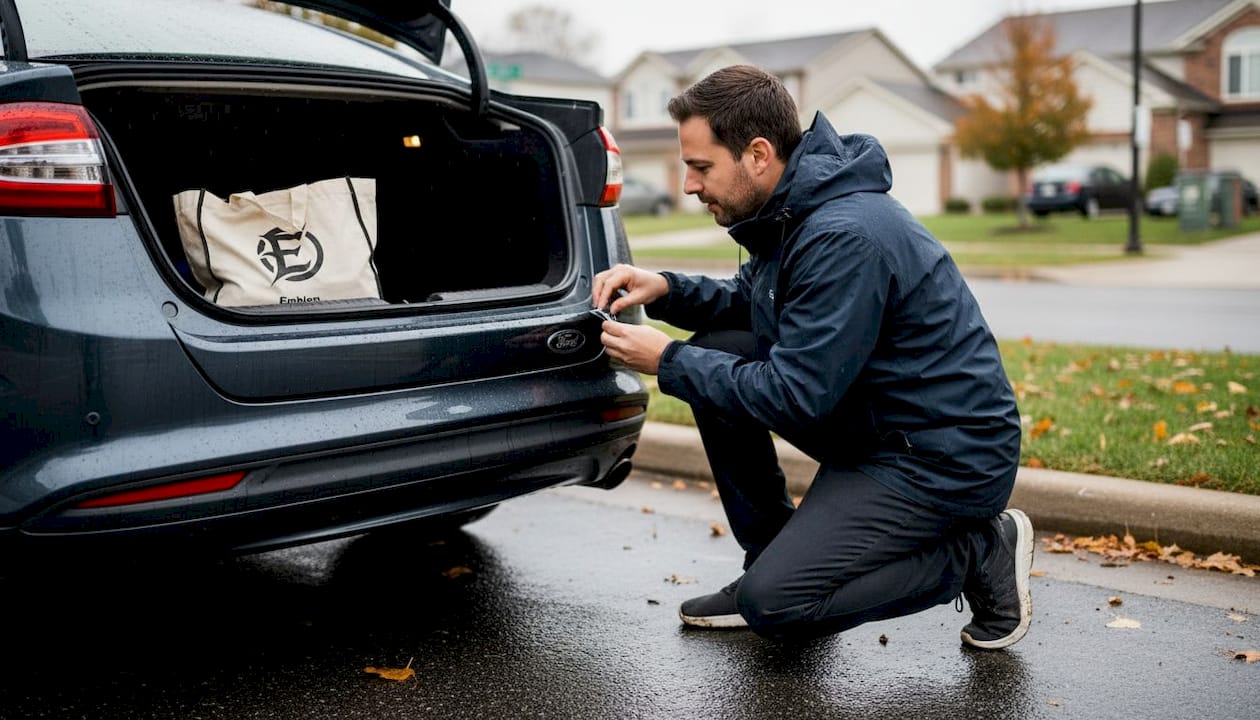 Driver checking overlay durability after rain
