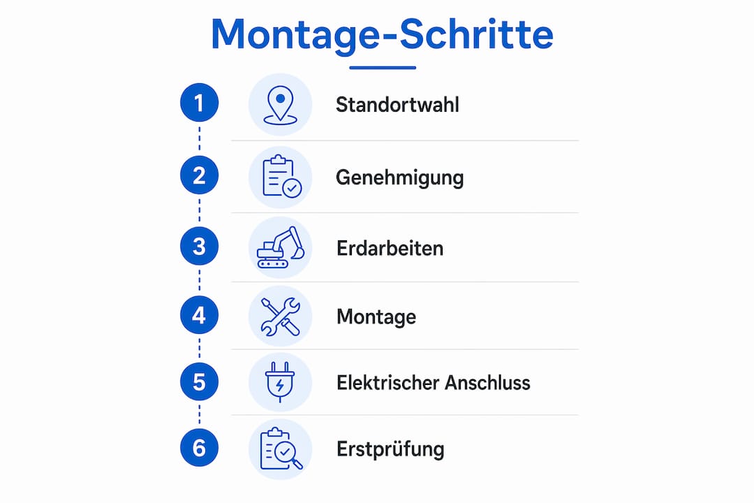 Anschauliche Infografik mit Schritt-für-Schritt-Anleitung zur Installation einer Outdoor-Ladestation