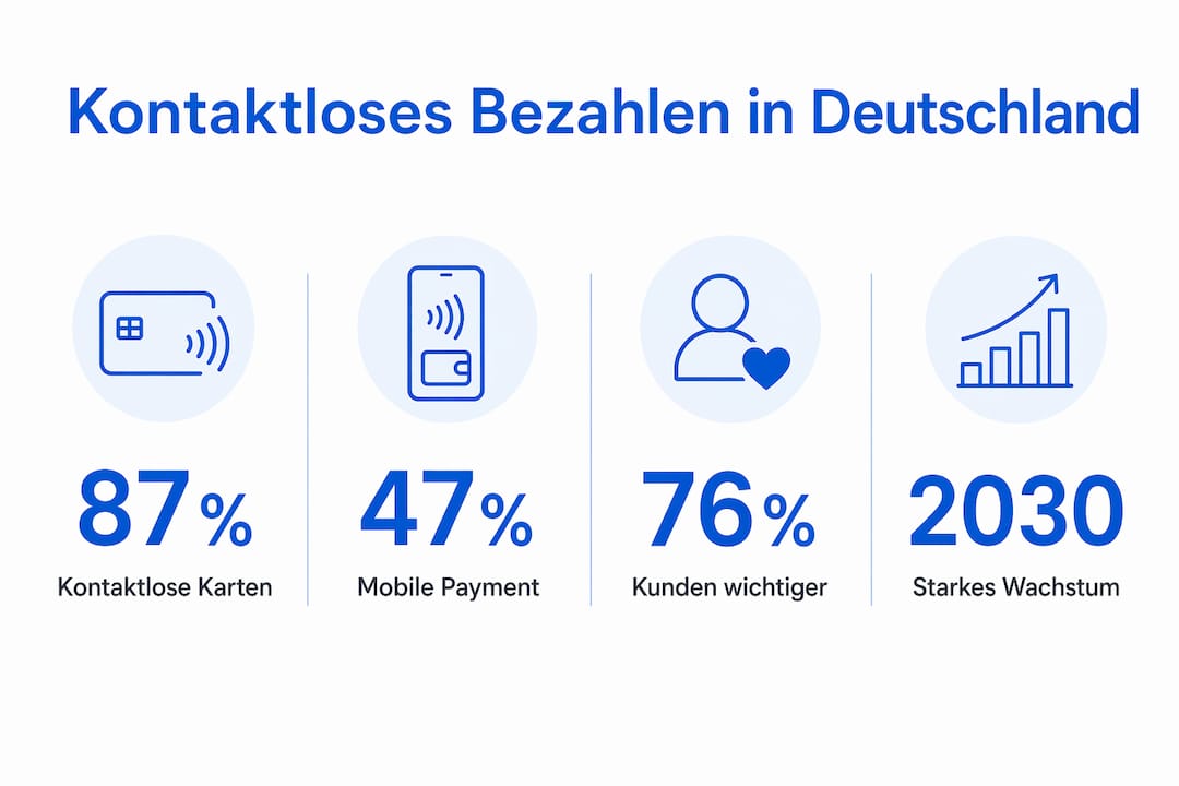 Grafik mit aktuellen Zahlen und Fakten zum kontaktlosen Bezahlen in Deutschland