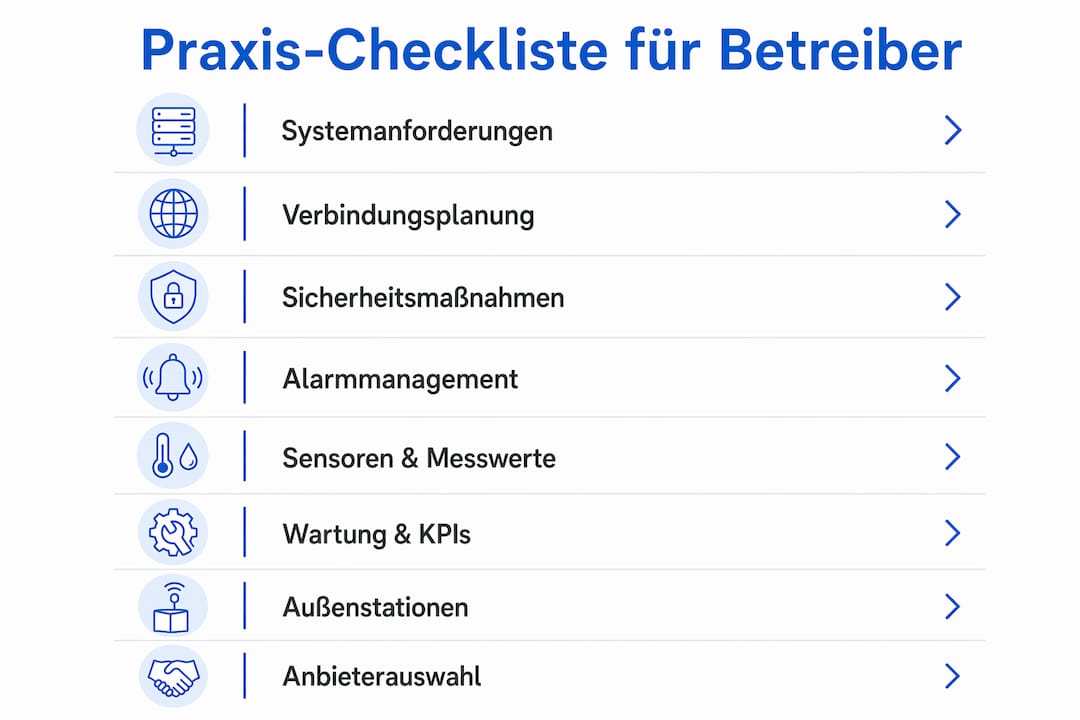 Übersichtsgrafik mit praxisnaher Checkliste für Betreiber von unbemannten Anlagen