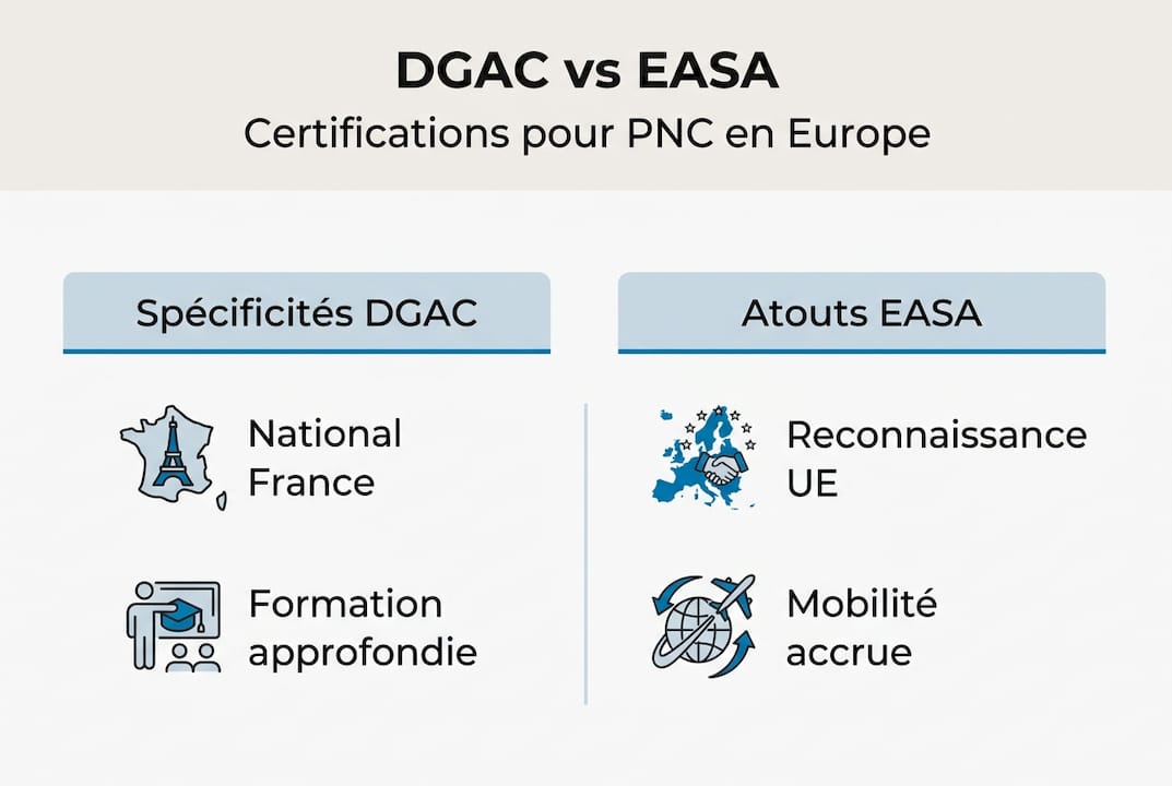 Comparatif en infographie : différences et similitudes entre la réglementation DGAC et EASA pour le personnel navigant commercial