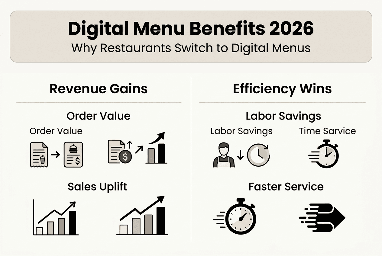 Infographic showing digital menu benefits for restaurants