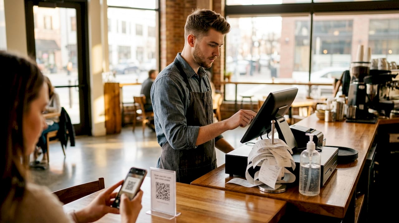 Server using POS as guest scans QR menu