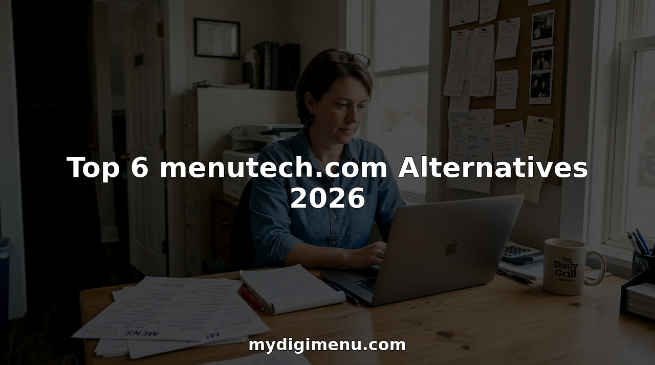 Restaurant manager edits digital menu at desk