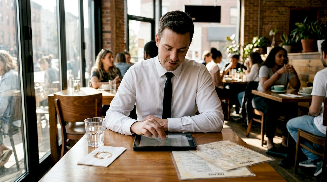 Manager reviewing tablet digital menu
