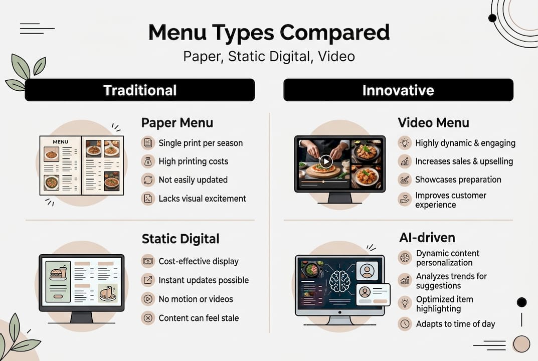 Infographic comparing menu types in hospitality