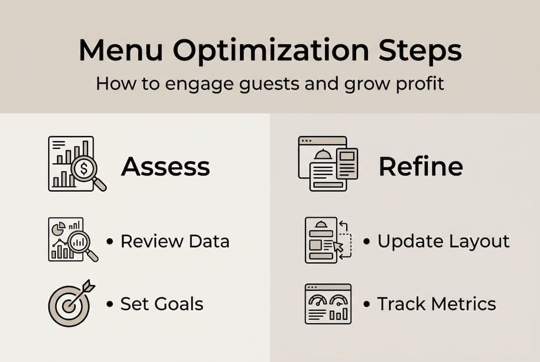 Infographic of menu optimization steps and outcomes