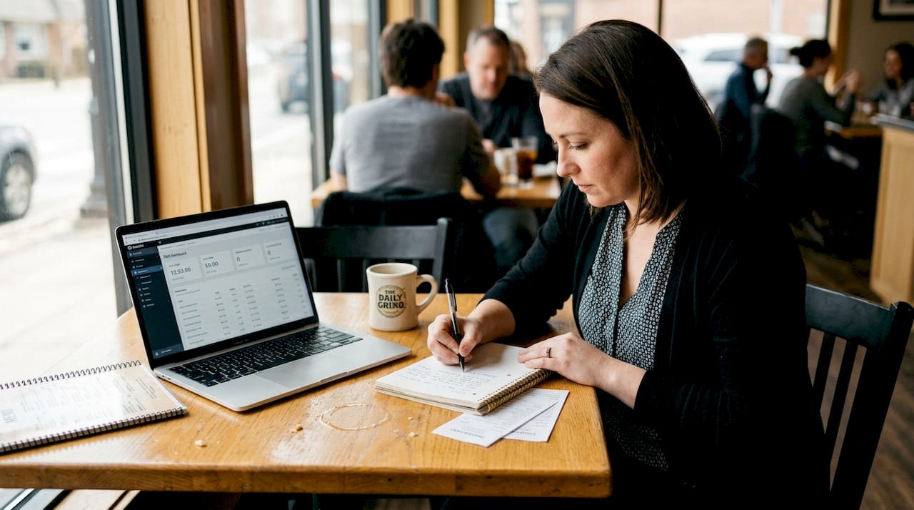 Restaurant manager reviewing menu performance data