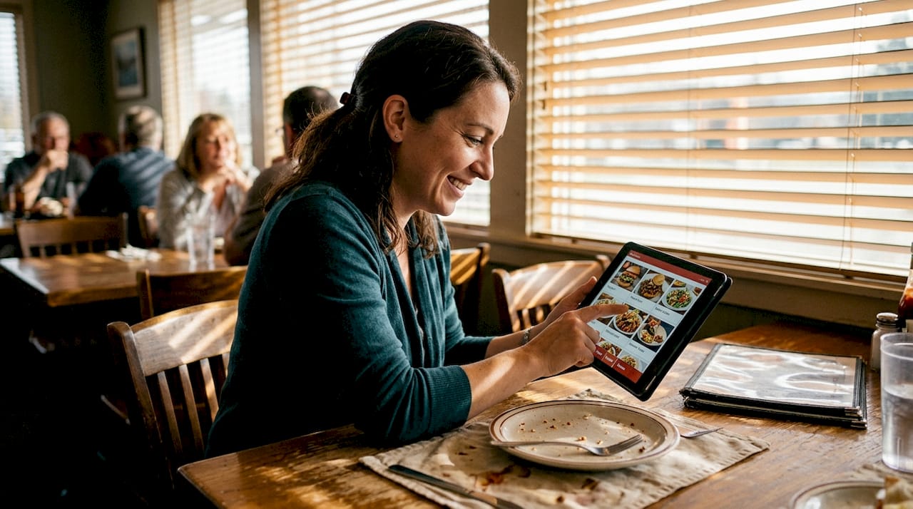 Guest using digital menu in restaurant
