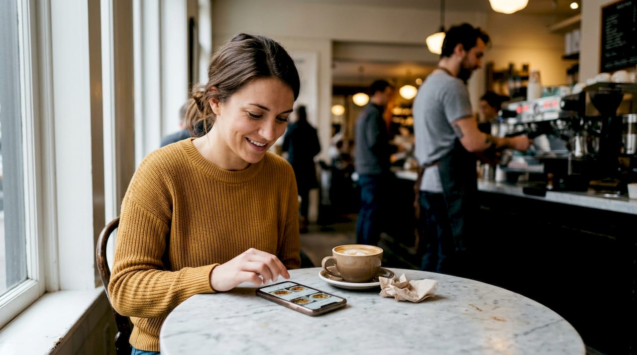 Cafe guest browsing digital menu on phone