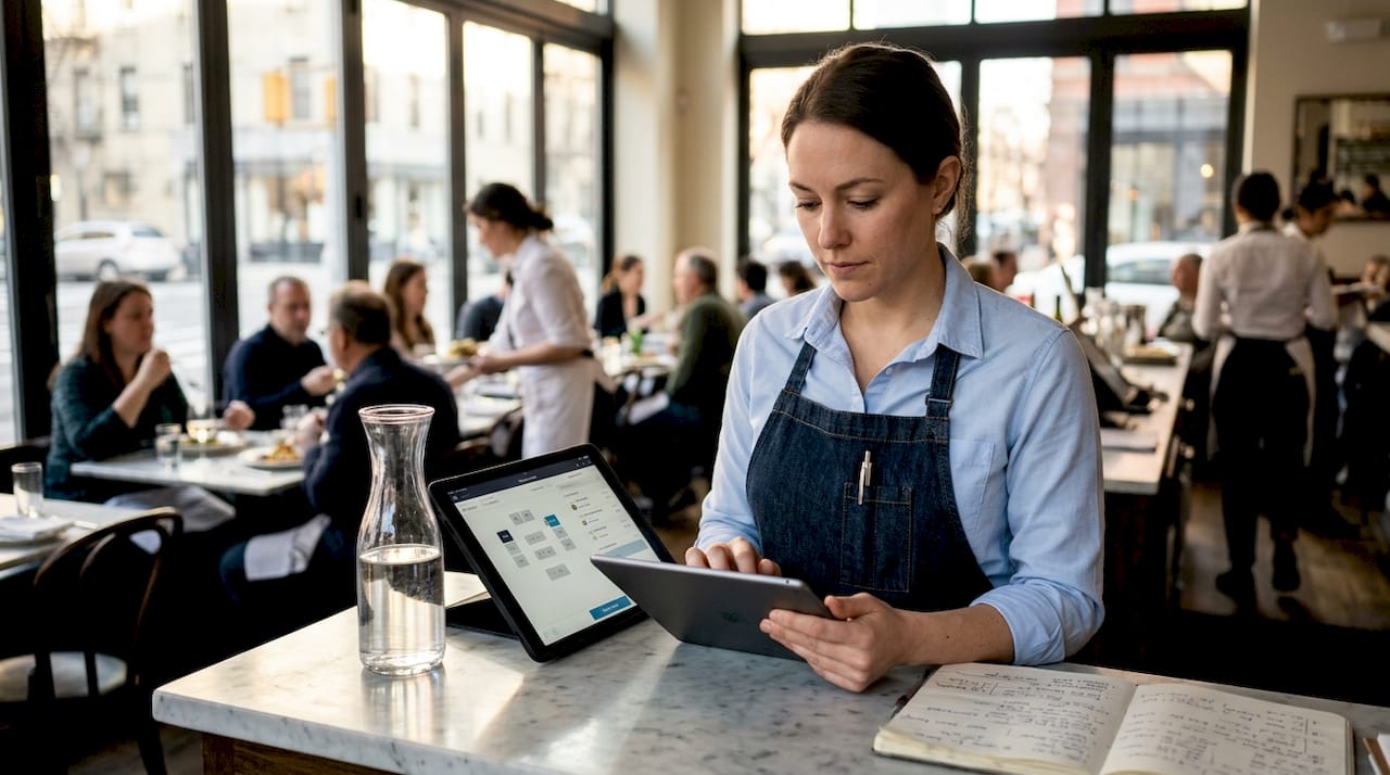 Manager using digital reservation system at host stand