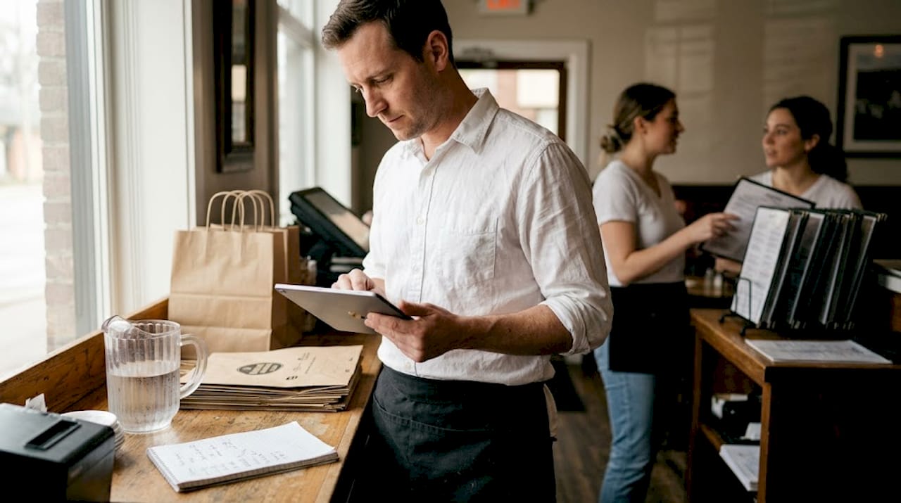 Restaurant staff using digital order system