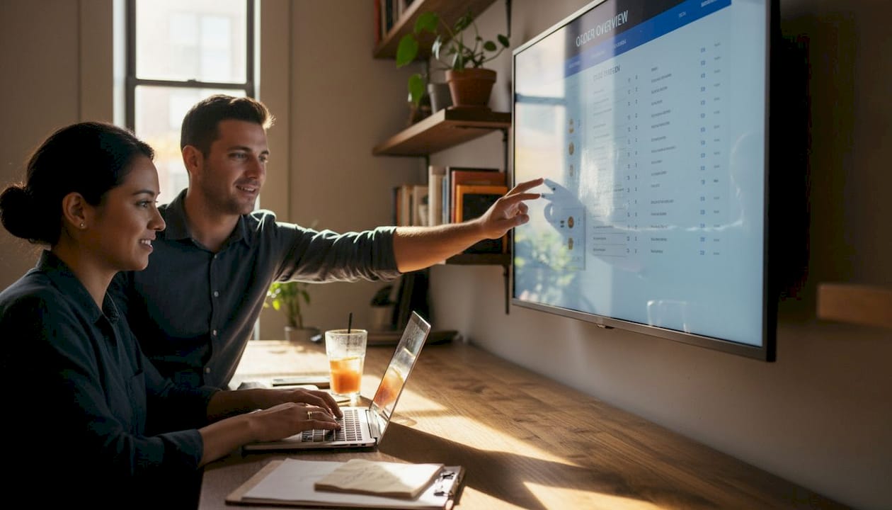 Staff updating digital menu system together
