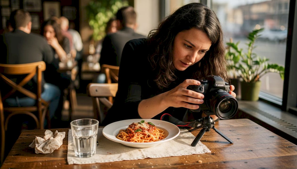 Photographer capturing real restaurant dish